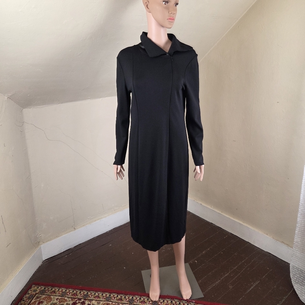 Jason Wu Black Midi Dress L‎ Long Sleeve Minimalist Elegant Stretch Career Zip